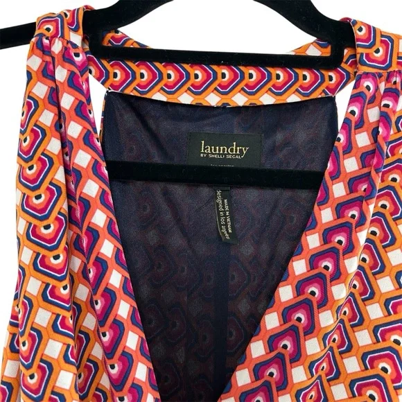 laundry by Shelli Segal Pop Orange Multi Sleeveless Halter Dress Lined Size 10 - Picture 2 of 10